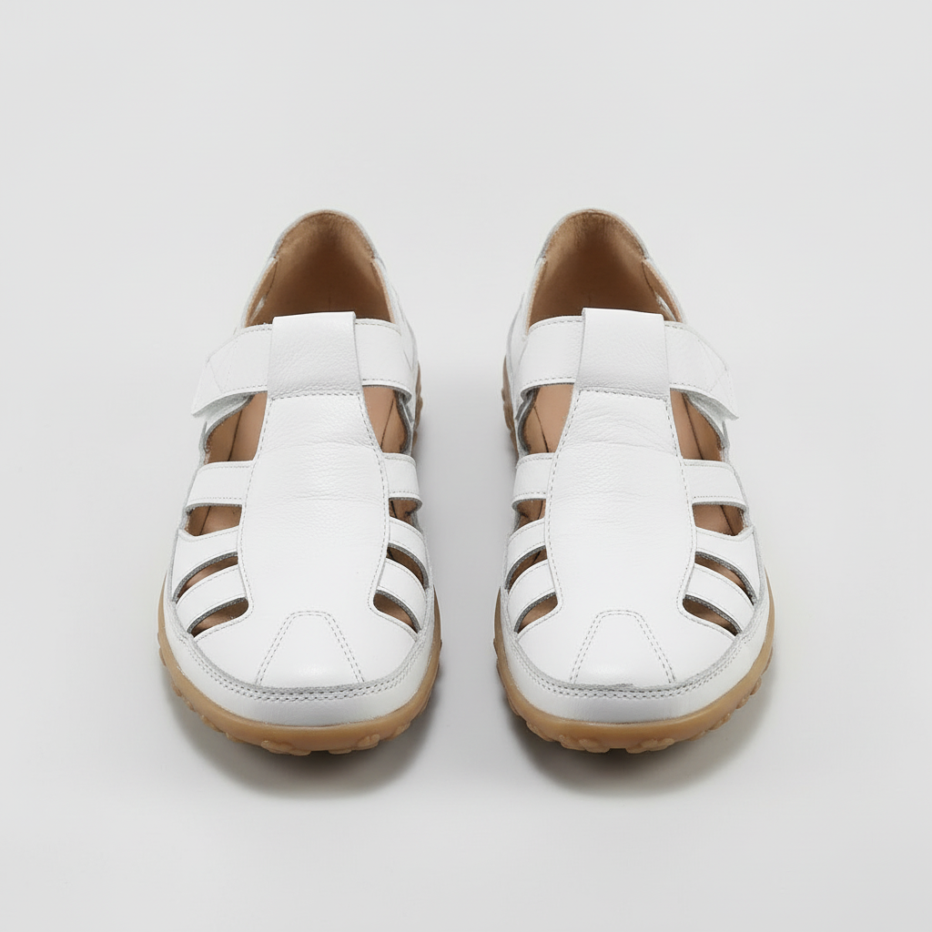 Sandales à bout fermé pour femmes, à brides, en cuir respirant, chaussures de marche avec semelle confortable