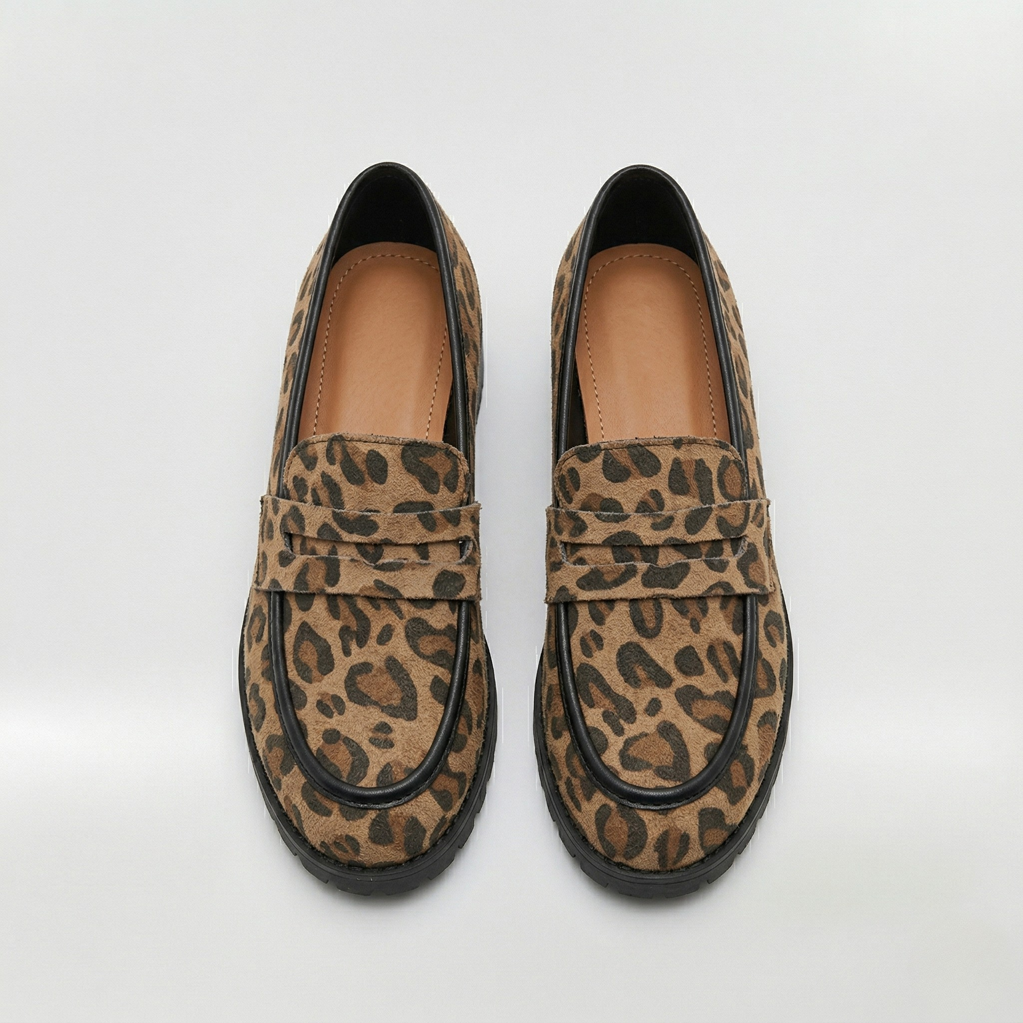 Mocassins pour femmes à imprimé léopard, bout rond, à enfiler, chaussures plates avec semelle crantée