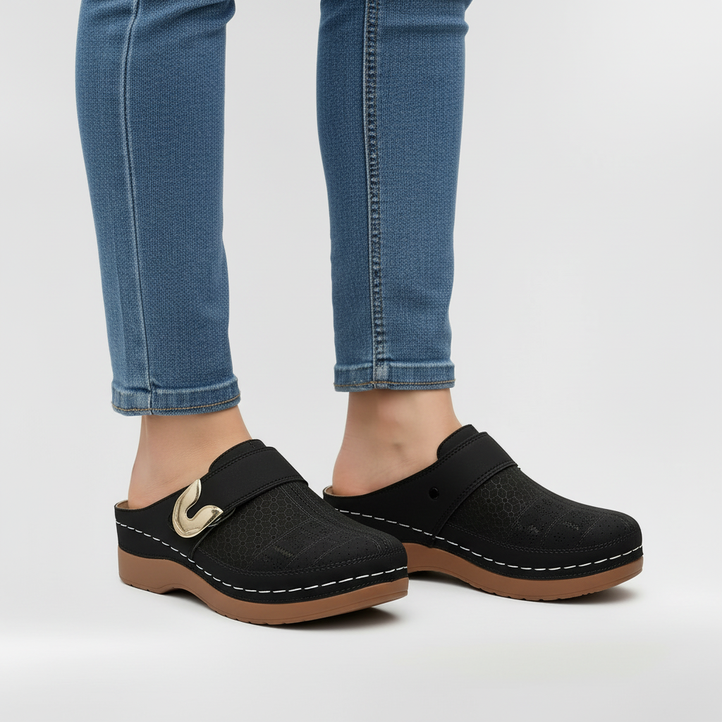 Mules confort à enfiler pour femmes avec boucle et semelle antidérapante