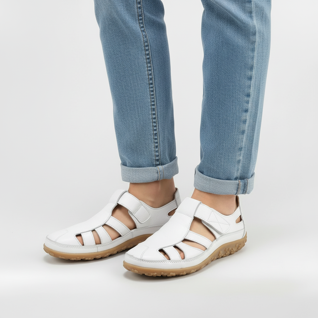Sandales à bout fermé pour femmes, à brides, en cuir respirant, chaussures de marche avec semelle confortable