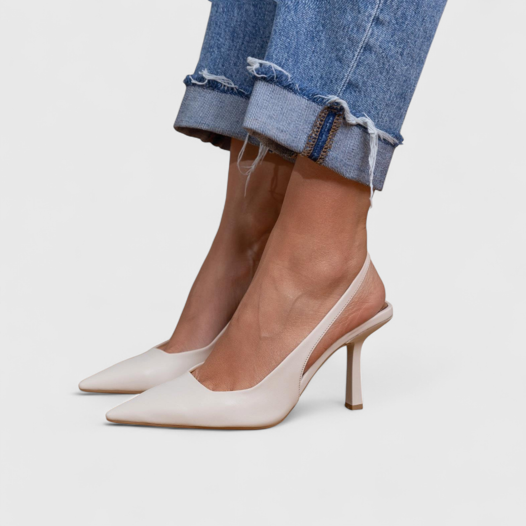 Ortopediska stilettklackar för kvinnor med spetsig tå - slingback-rem och dämpat hålfotsstöd