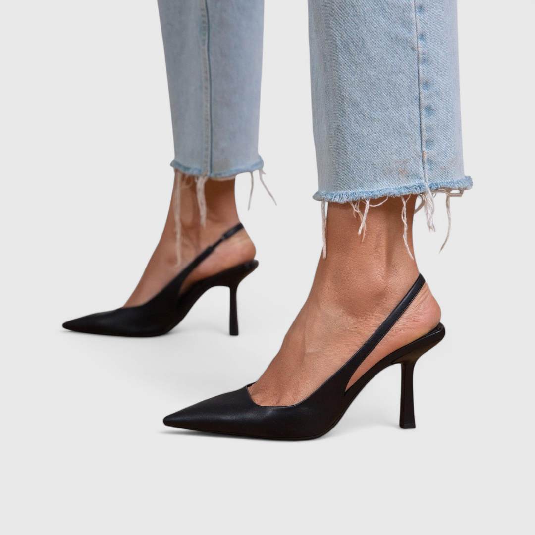Ortopediska stilettklackar för kvinnor med spetsig tå - slingback-rem och dämpat hålfotsstöd