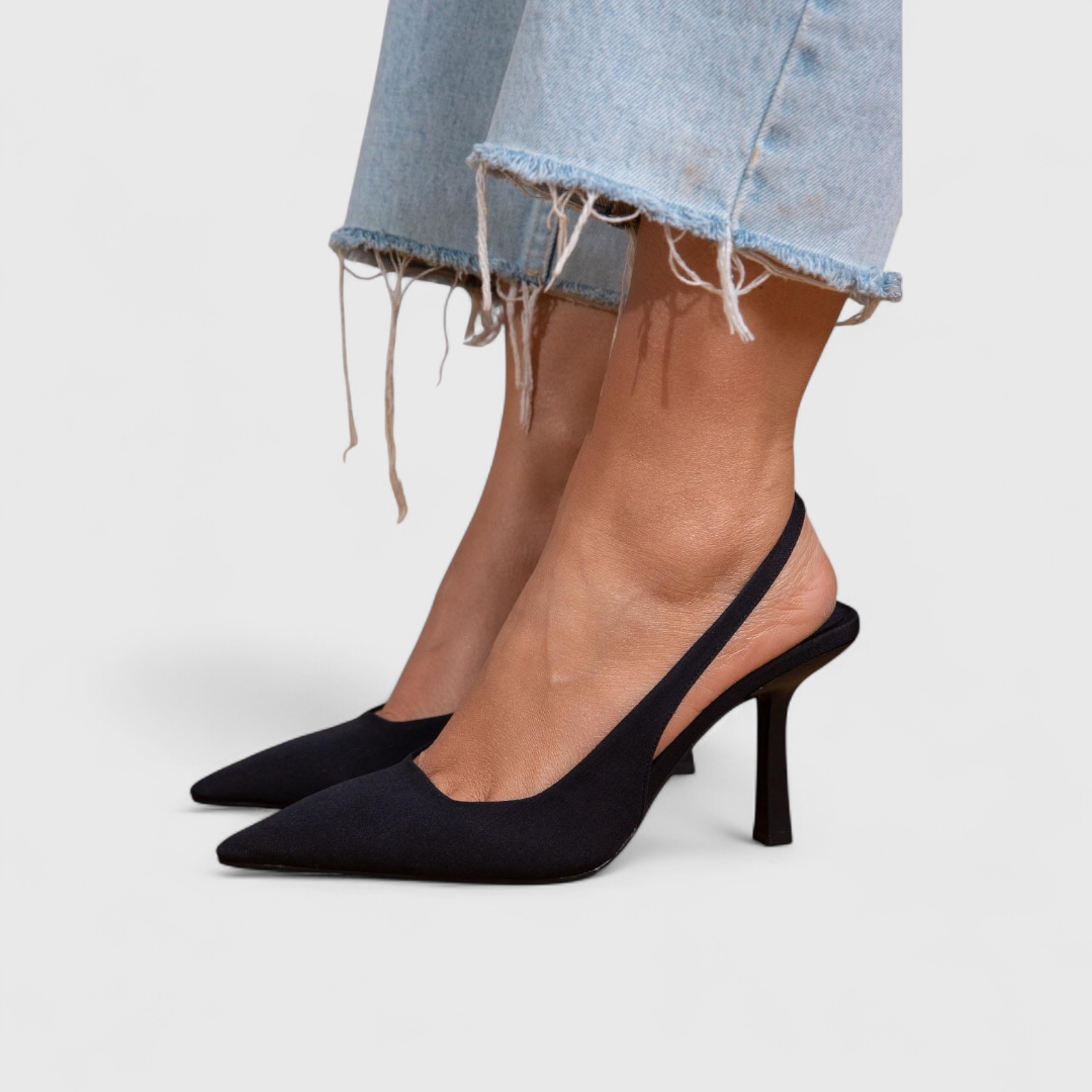 Ortopediska stilettklackar för kvinnor med spetsig tå - slingback-rem och dämpat hålfotsstöd