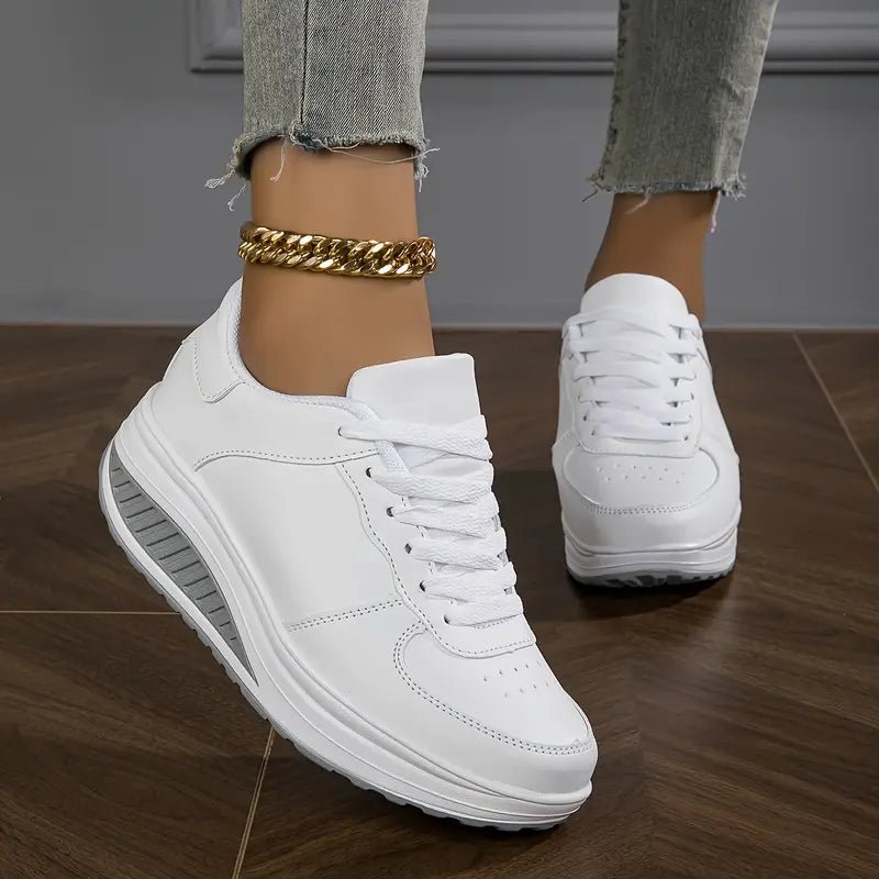 Chaussures de marche pour femmes, baskets à plateforme compensée en cuir PU respirant