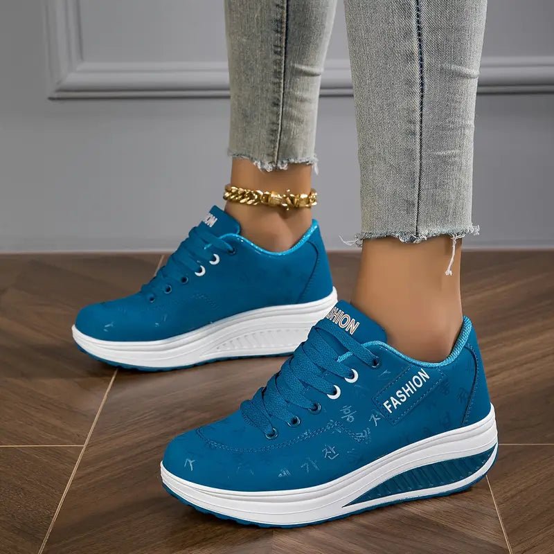 Chaussures de marche pour femmes, baskets à plateforme compensée en cuir PU respirant