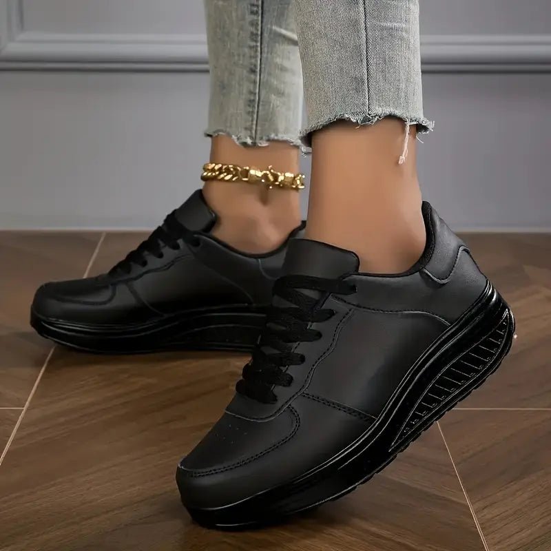 Chaussures de marche pour femmes, baskets à plateforme compensée en cuir PU respirant