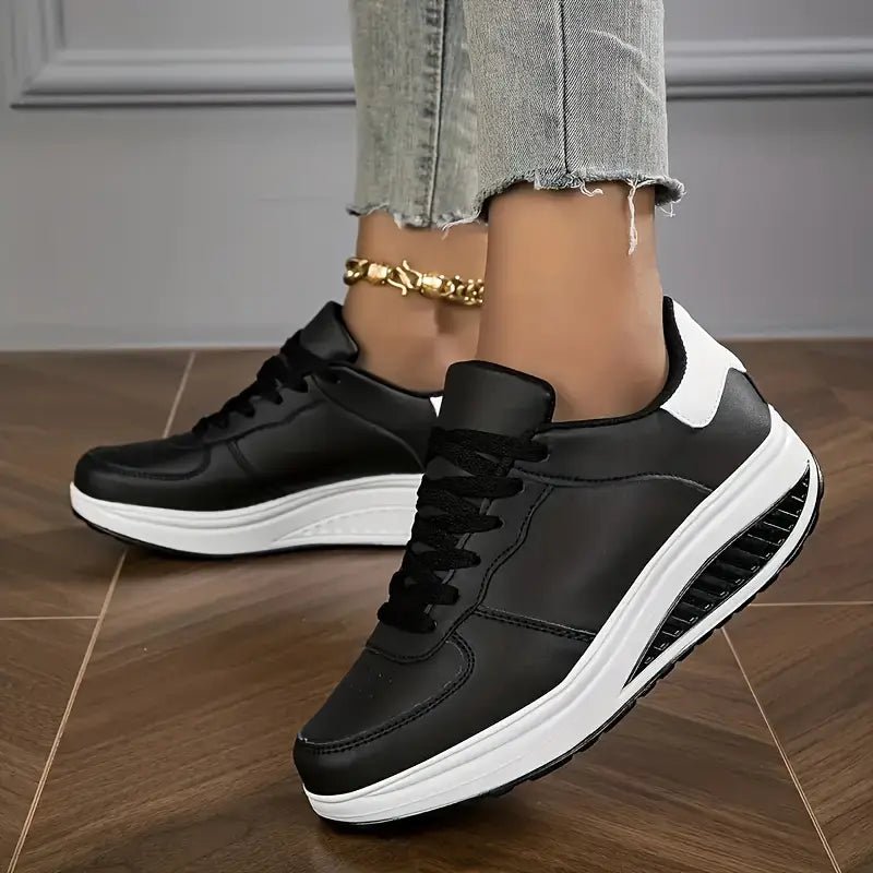 Chaussures de marche pour femmes, baskets à plateforme compensée en cuir PU respirant