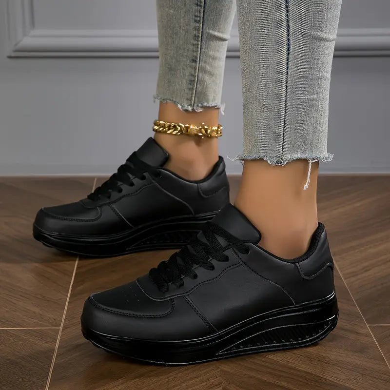 Chaussures de marche pour femmes, baskets à plateforme compensée en cuir PU respirant