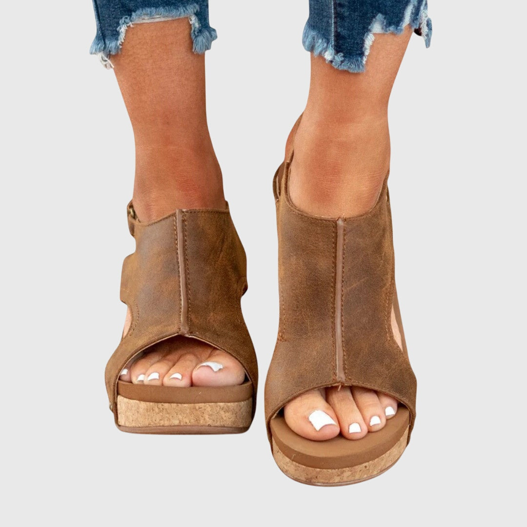 Sandalias ortopédicas de plataforma para mujer, con punta abierta y cuña, suela con acabado de corcho