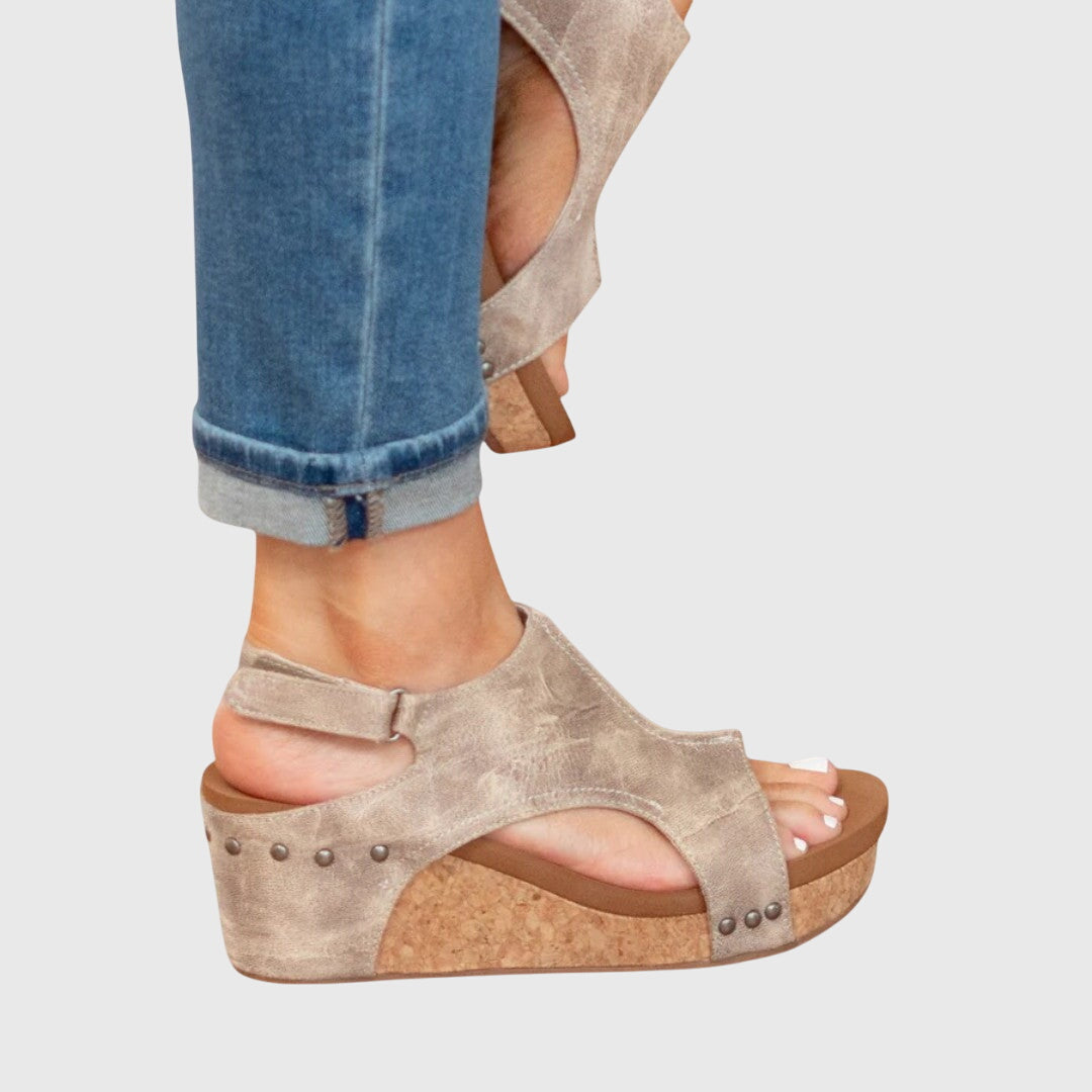 Sandalias ortopédicas de plataforma para mujer, con punta abierta y cuña, suela con acabado de corcho