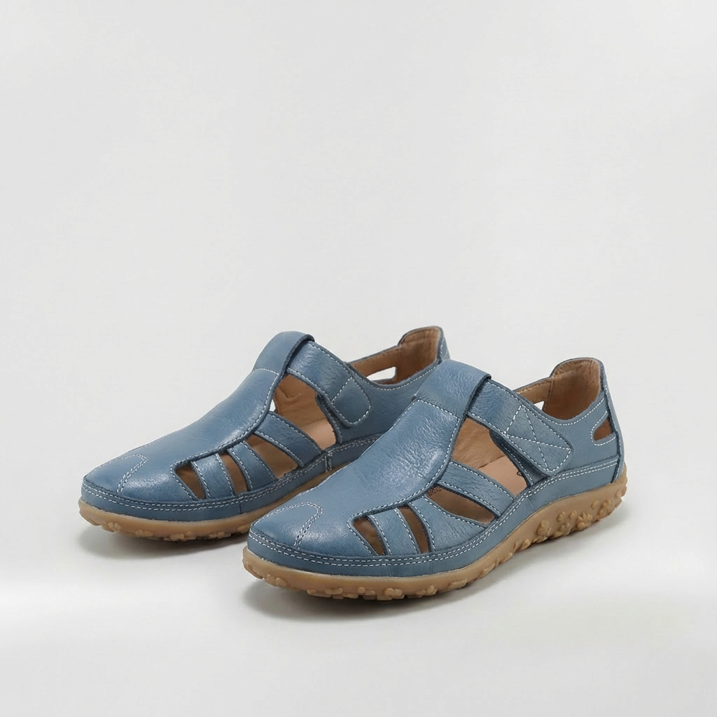 Sandalias de mujer con punta cerrada y tiras, zapatos para caminar de cuero transpirable con suela cómoda