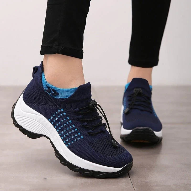 Women's Walking Sneakers Breathable Mesh Slip-On Platform Sock Trainers