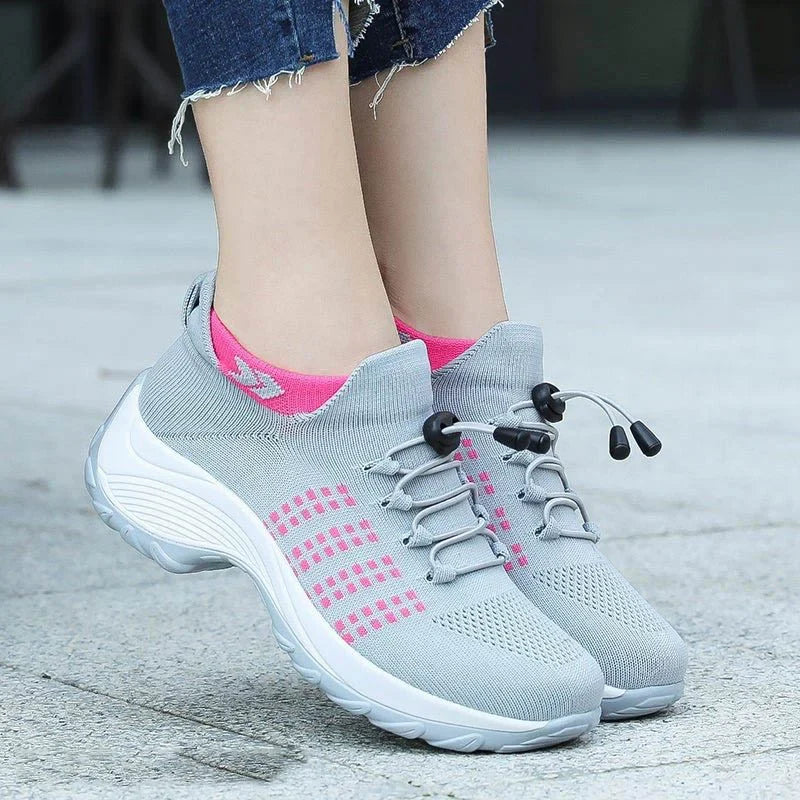 Women's Walking Sneakers Breathable Mesh Slip-On Platform Sock Trainers