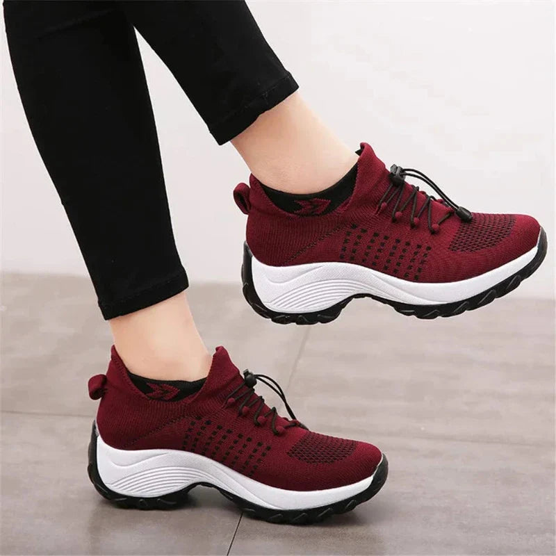 Women's Walking Sneakers Breathable Mesh Slip-On Platform Sock Trainers