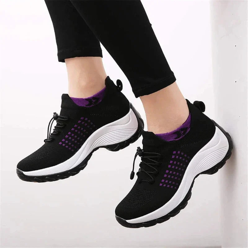 Women's Walking Sneakers Breathable Mesh Slip-On Platform Sock Trainers