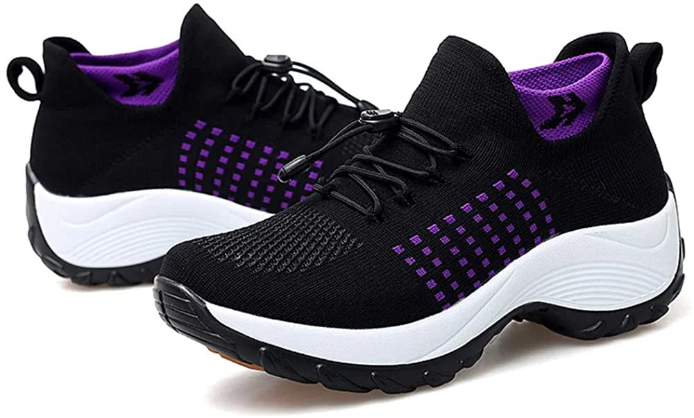 Women's Walking Sneakers Breathable Mesh Slip-On Platform Sock Trainers