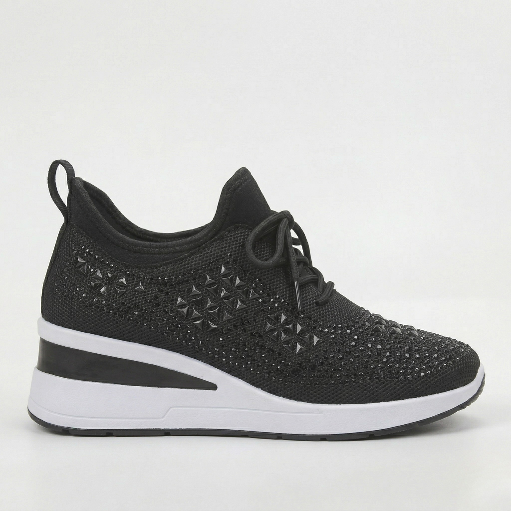 Pantofi sport cu platformă pentru femei, cu talpă înclinată, strasuri și plasă respirabilă, cu suport ergonomic