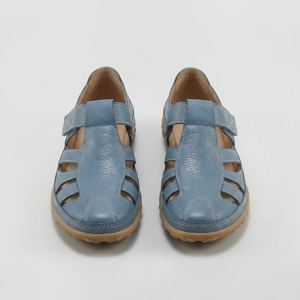 Sandales à bout fermé pour femmes, à brides, en cuir respirant, chaussures de marche avec semelle confortable