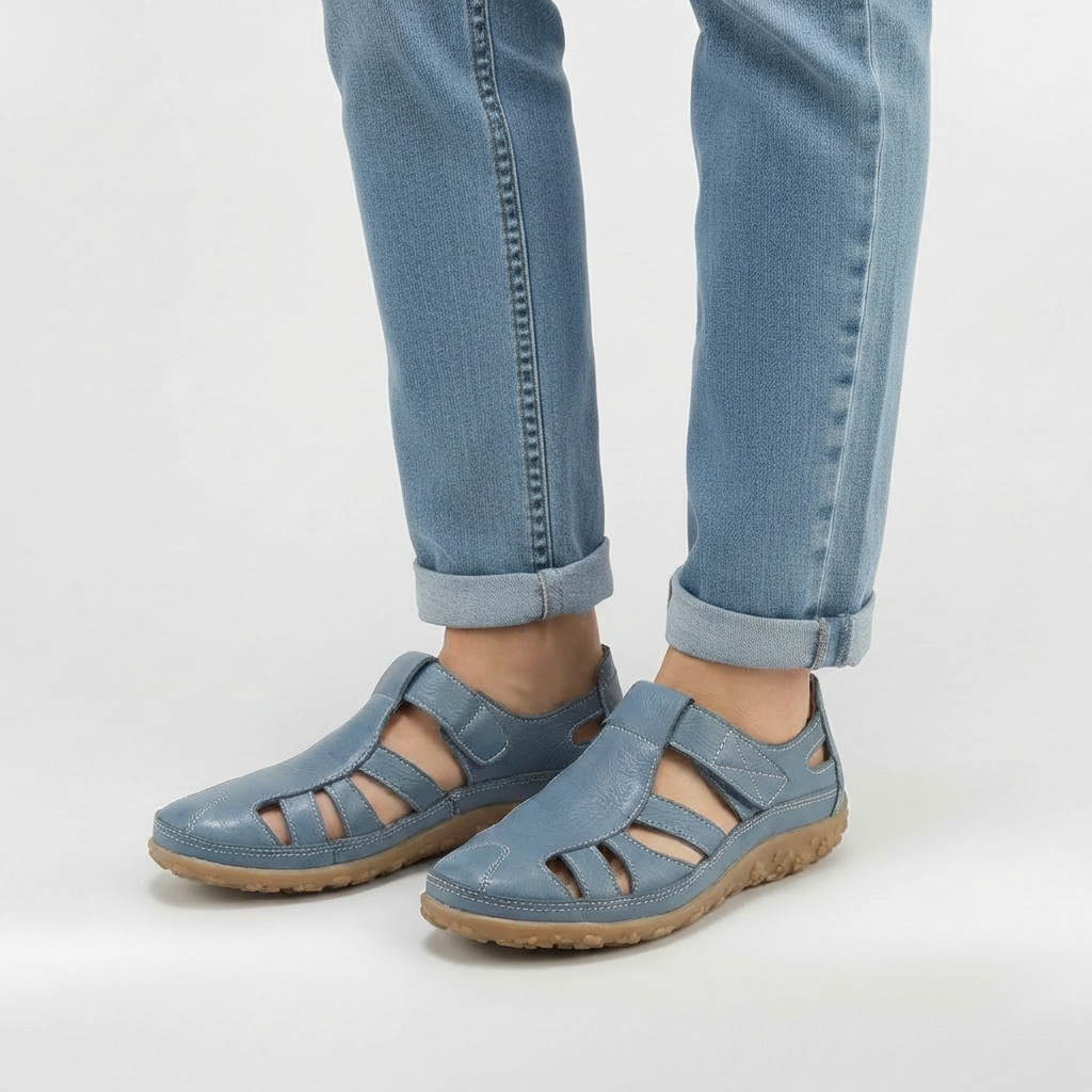 Sandales à bout fermé pour femmes, à brides, en cuir respirant, chaussures de marche avec semelle confortable