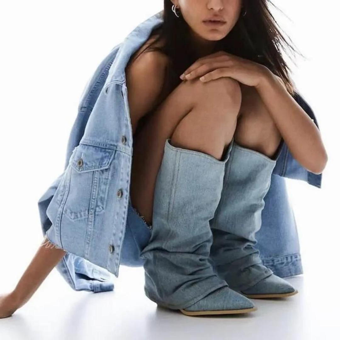 Bottes hautes à talon bloc confortables pour femmes – Détail plissé, design à bout pointu