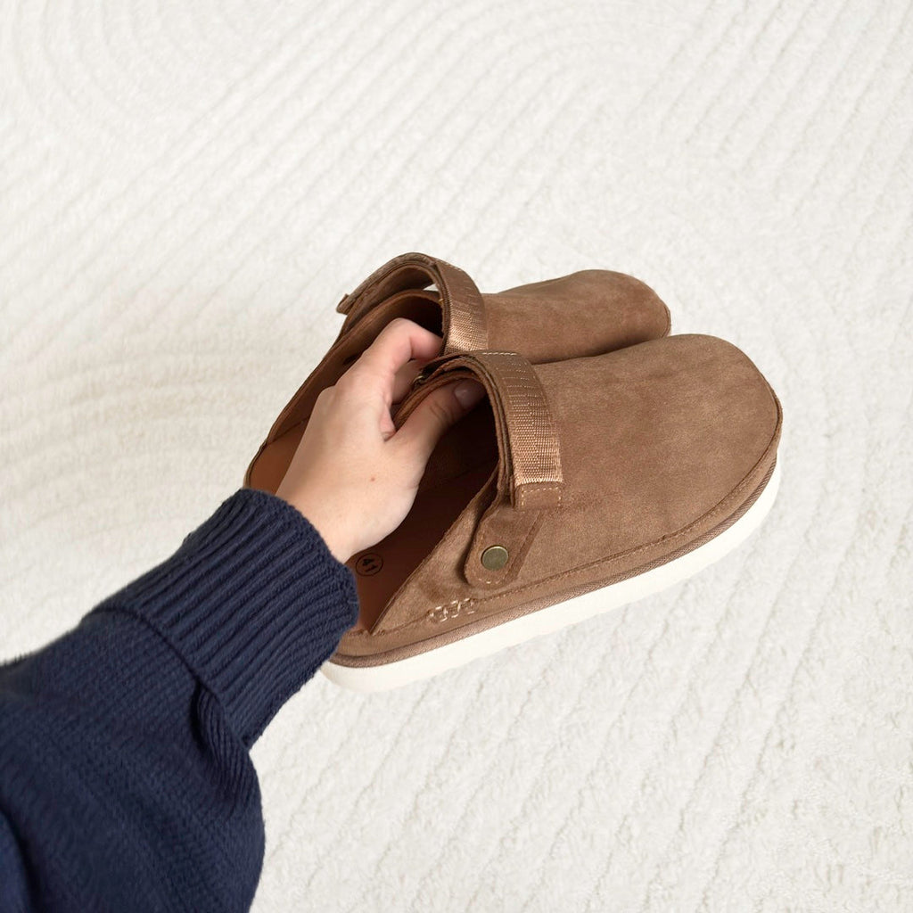Mules compensées en daim pour femmes avec semelle épaisse ergonomique et doublure en cachemire