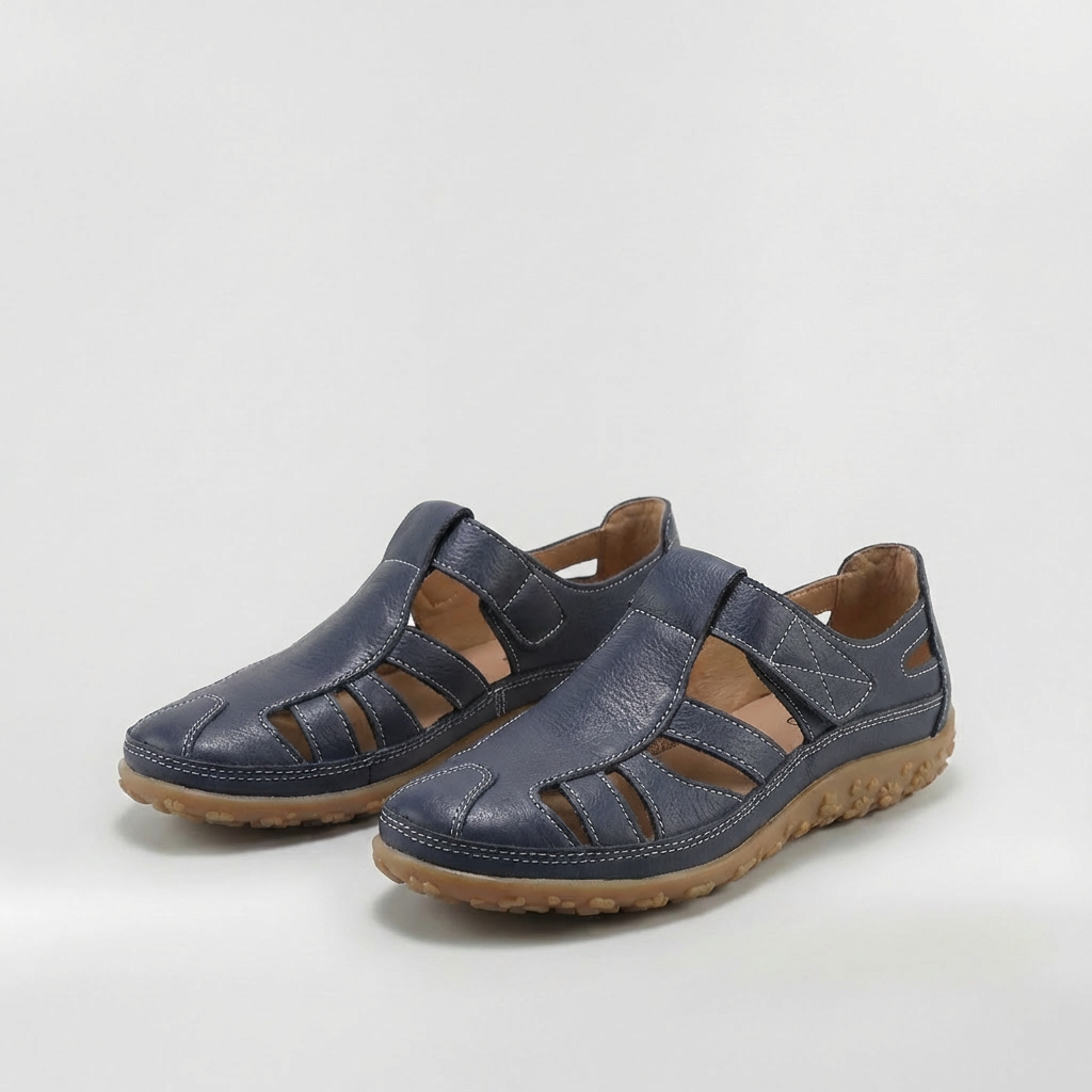 Sandalias de mujer con punta cerrada y tiras, zapatos para caminar de cuero transpirable con suela cómoda