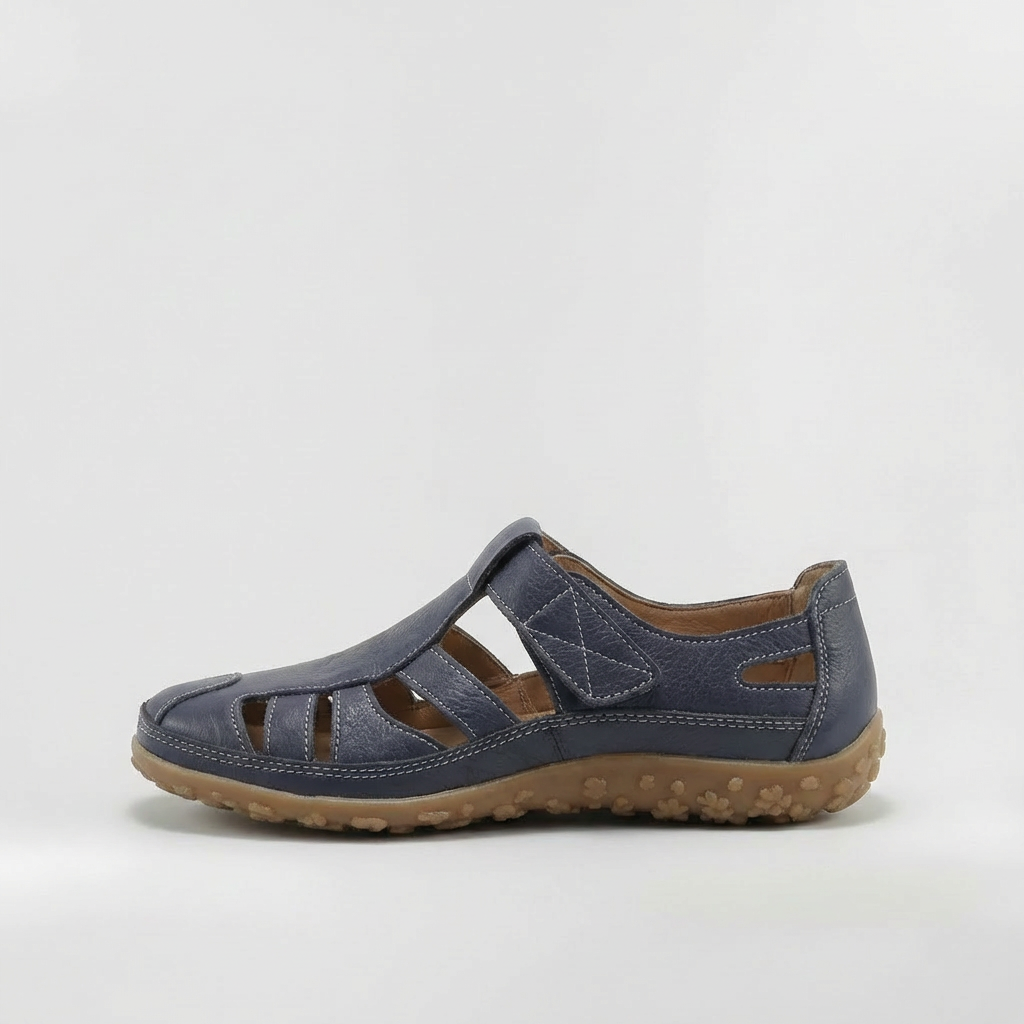 Sandales à bout fermé pour femmes, à brides, en cuir respirant, chaussures de marche avec semelle confortable