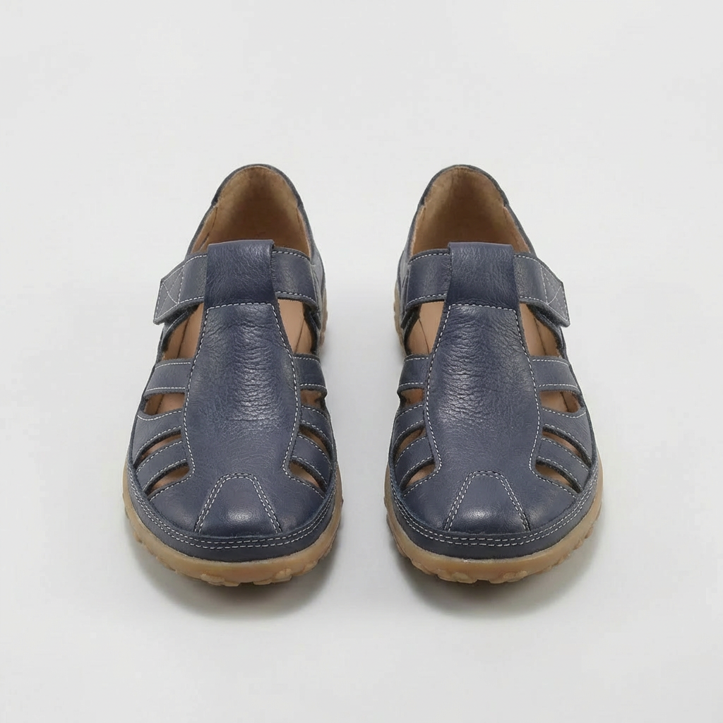 Sandales à bout fermé pour femmes, à brides, en cuir respirant, chaussures de marche avec semelle confortable
