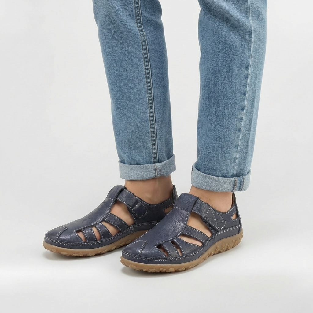 Sandales à bout fermé pour femmes, à brides, en cuir respirant, chaussures de marche avec semelle confortable