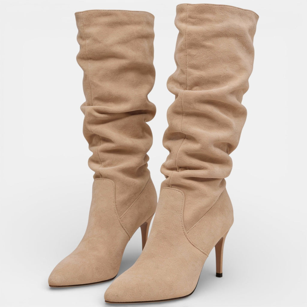 Bottes élégantes pour femmes en daim à talon aiguille – talon affinant, finition luxueuse