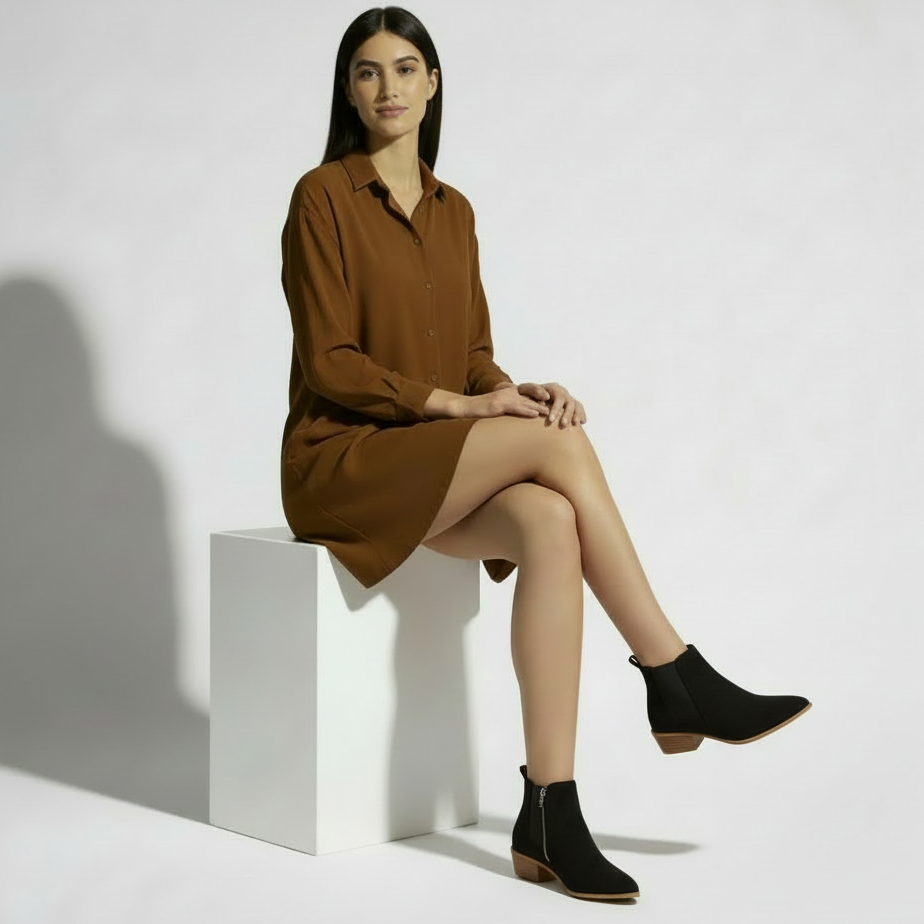 Women's Comfort Suede Ankle Boots – Stable Square Heel, Pointed Toe Design