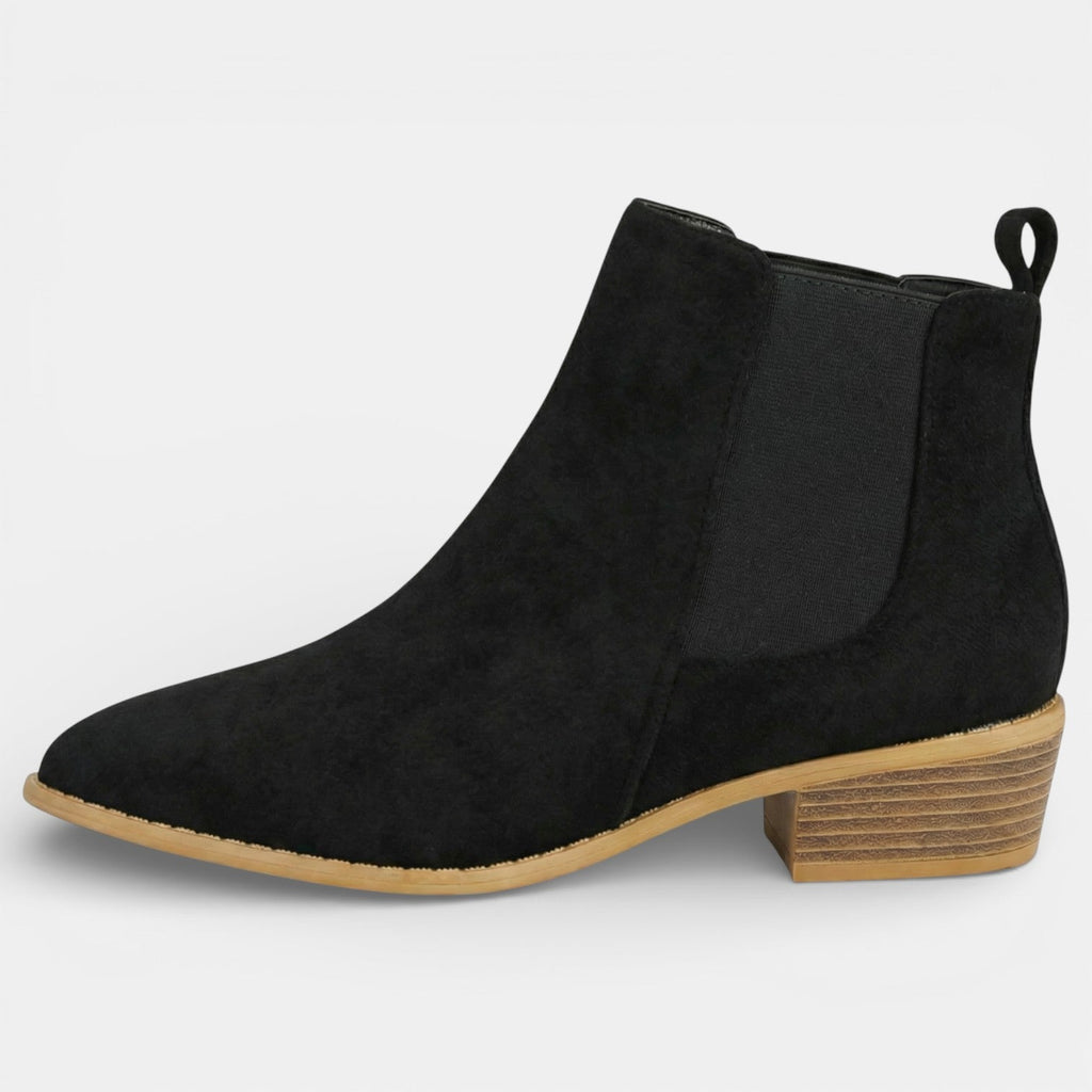 Women's Comfort Suede Ankle Boots – Stable Square Heel, Pointed Toe Design