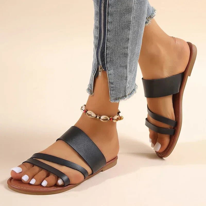 Women's Leather Sandals Cushioned Cross-Strap Slip-On Shoes