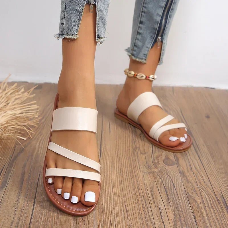 Sandale de damă din piele cu bretele încrucișate, încălțăminte slip-on cu talpă amortizată