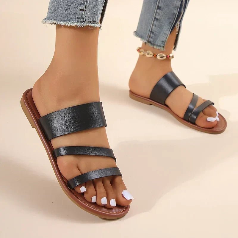 Sandale de damă din piele cu bretele încrucișate, încălțăminte slip-on cu talpă amortizată