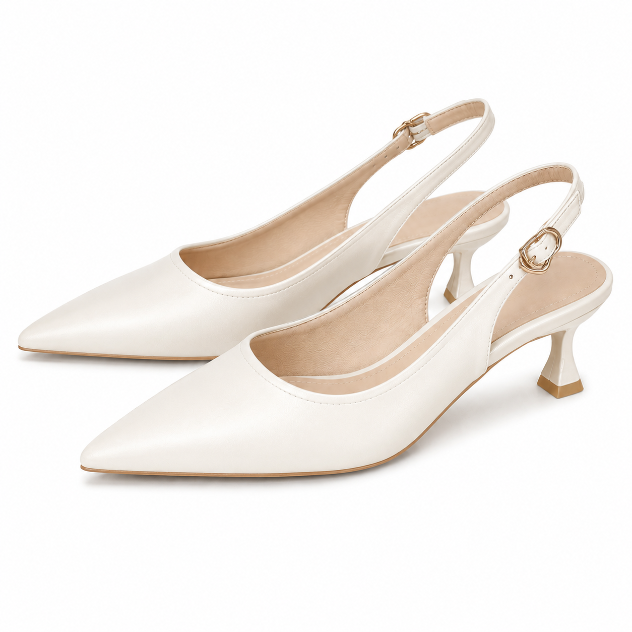 Damesandaler med kitten heel, spids tå og slingback pumps