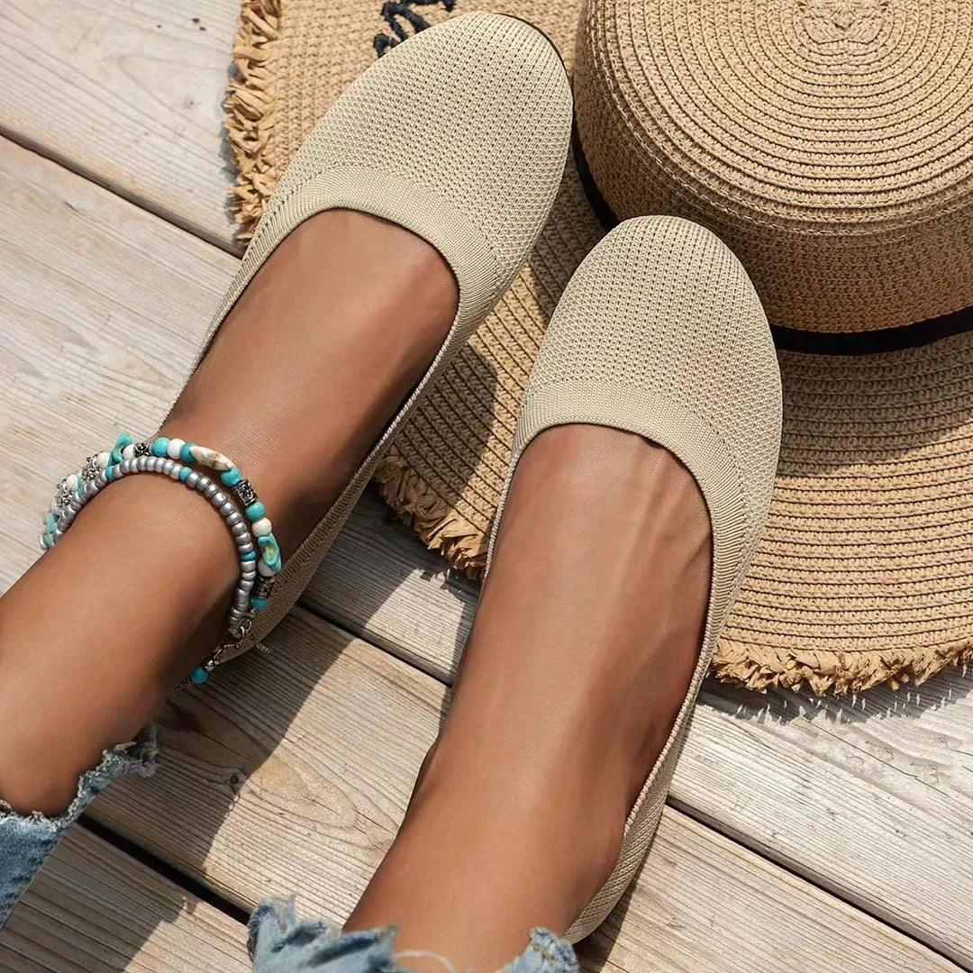 Ballerines à bout rond pour femmes en mesh avec design à enfiler et semelle en caoutchouc