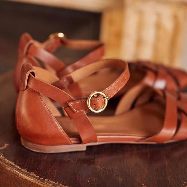 Sandalias para mujer planas con tiras y correa en el tobillo