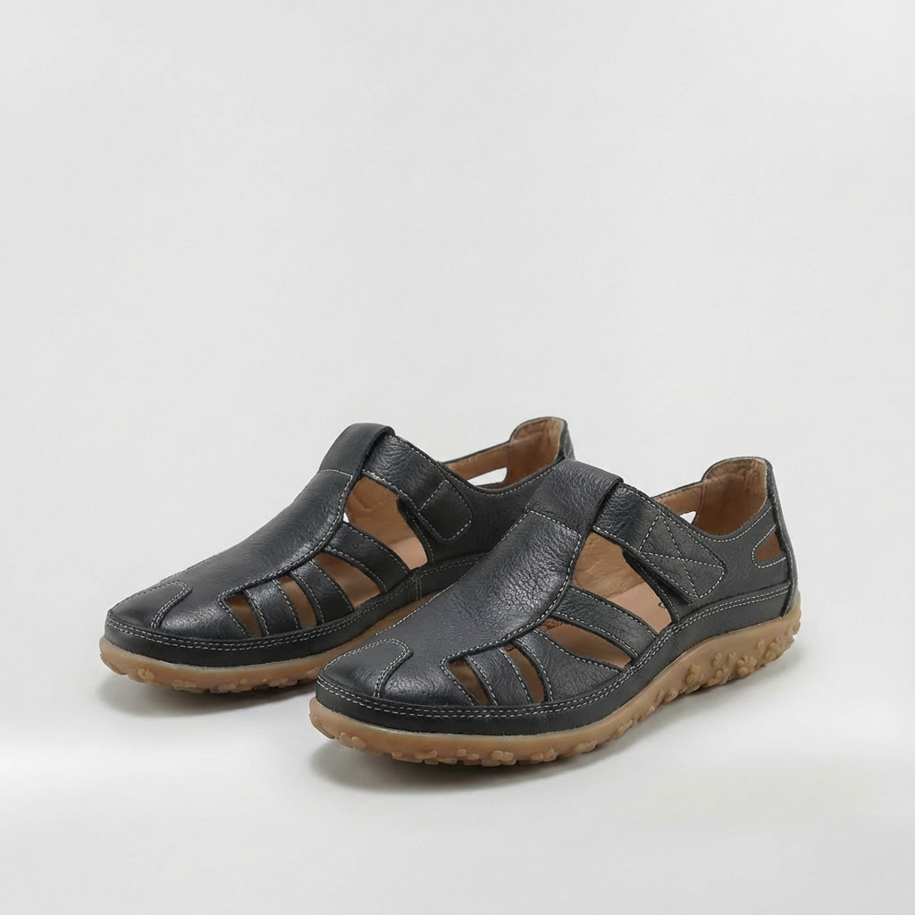 Sandalias de mujer con punta cerrada y tiras, zapatos para caminar de cuero transpirable con suela cómoda