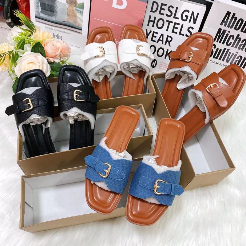 Mules femme avec boucle métallique Sandales plates à enfiler Été Plage