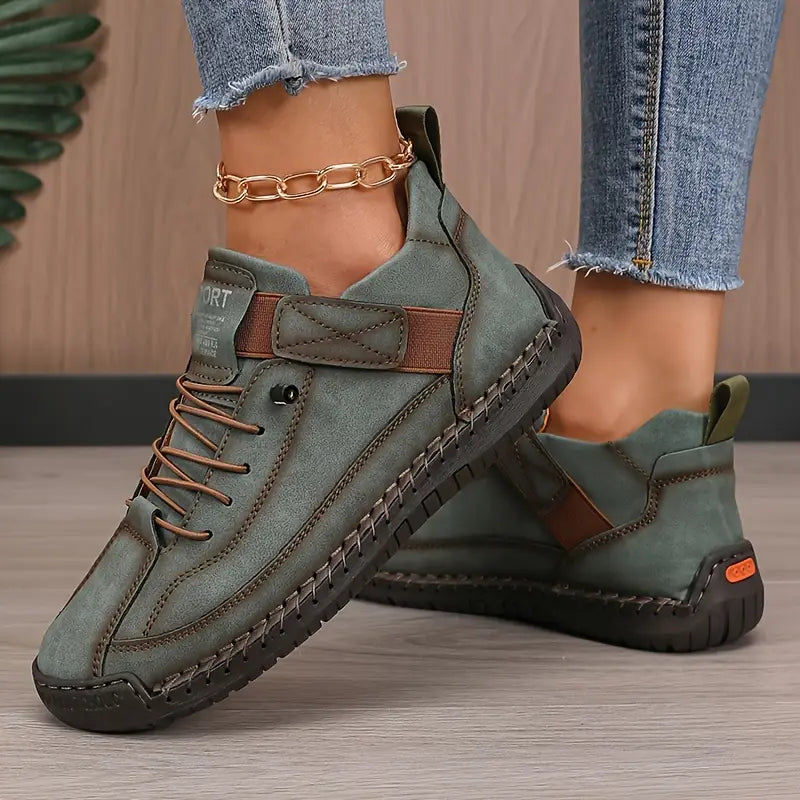 Zapatillas deportivas ortopédicas de plataforma para mujer – cierre con cordones, ribete de suela cosido a mano