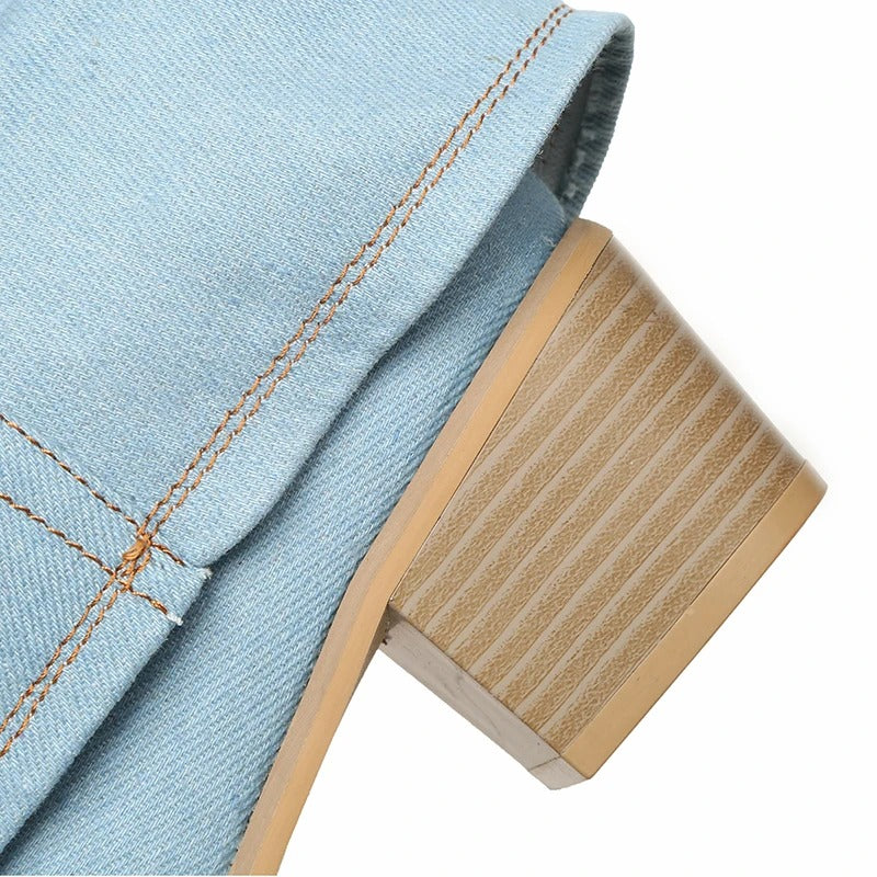 Bottes hautes à talon bloc confortables pour femmes – Détail plissé, design à bout pointu