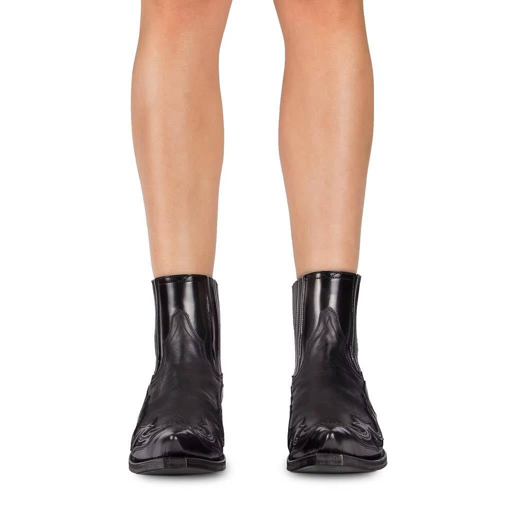Bottes western cowboy à la cheville brodées, bout pointu en cuir, bottes unisexes