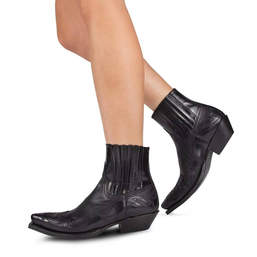 Bottes western cowboy à la cheville brodées, bout pointu en cuir, bottes unisexes