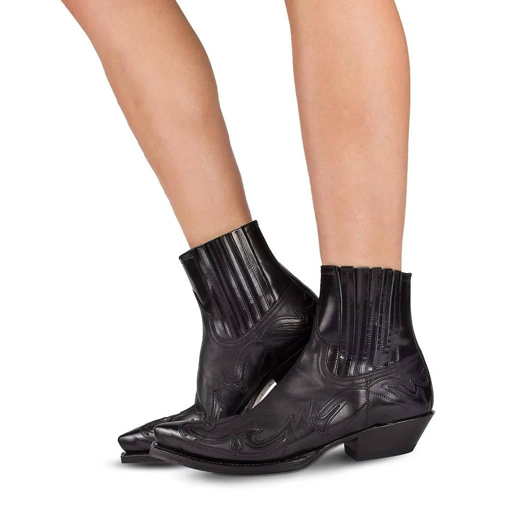 Bottes western cowboy à la cheville brodées, bout pointu en cuir, bottes unisexes