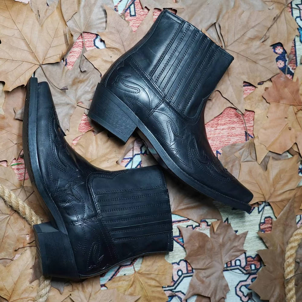 Bottes western cowboy à la cheville brodées, bout pointu en cuir, bottes unisexes
