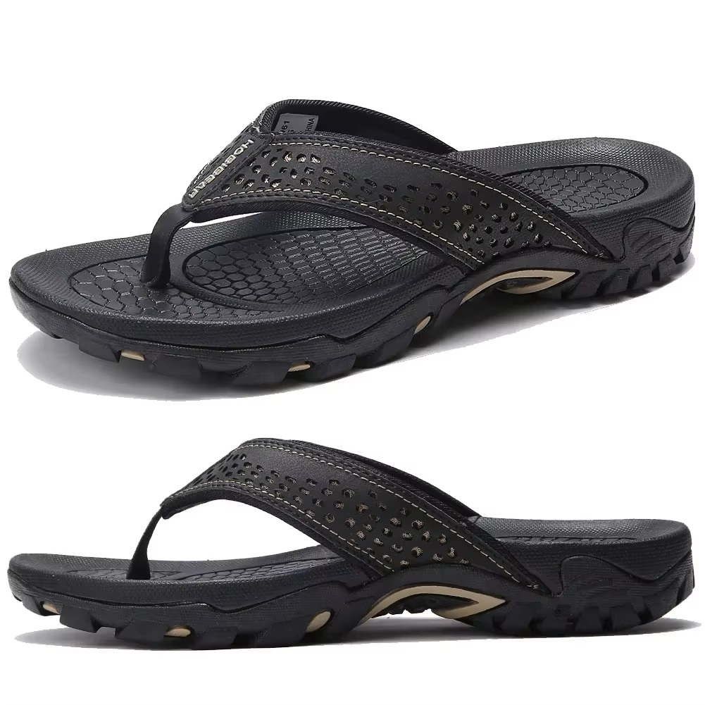 Orthopedic Men's Athletic Flip Flops with Arch Support PU Leather Beach Sandals