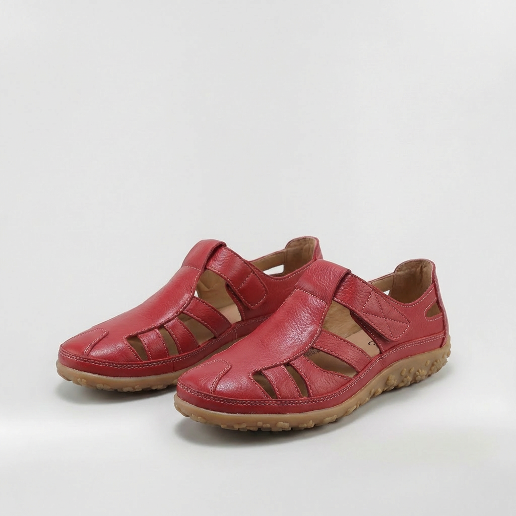 Sandalias de mujer con punta cerrada y tiras, zapatos para caminar de cuero transpirable con suela cómoda
