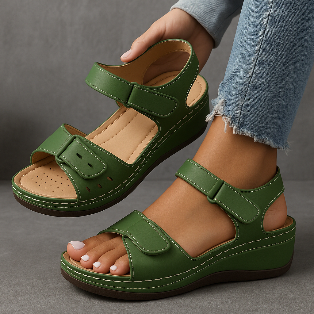 Sandali ortopedici da donna con zeppa, traspiranti, punta aperta, cinturino regolabile, scarpe da passeggio