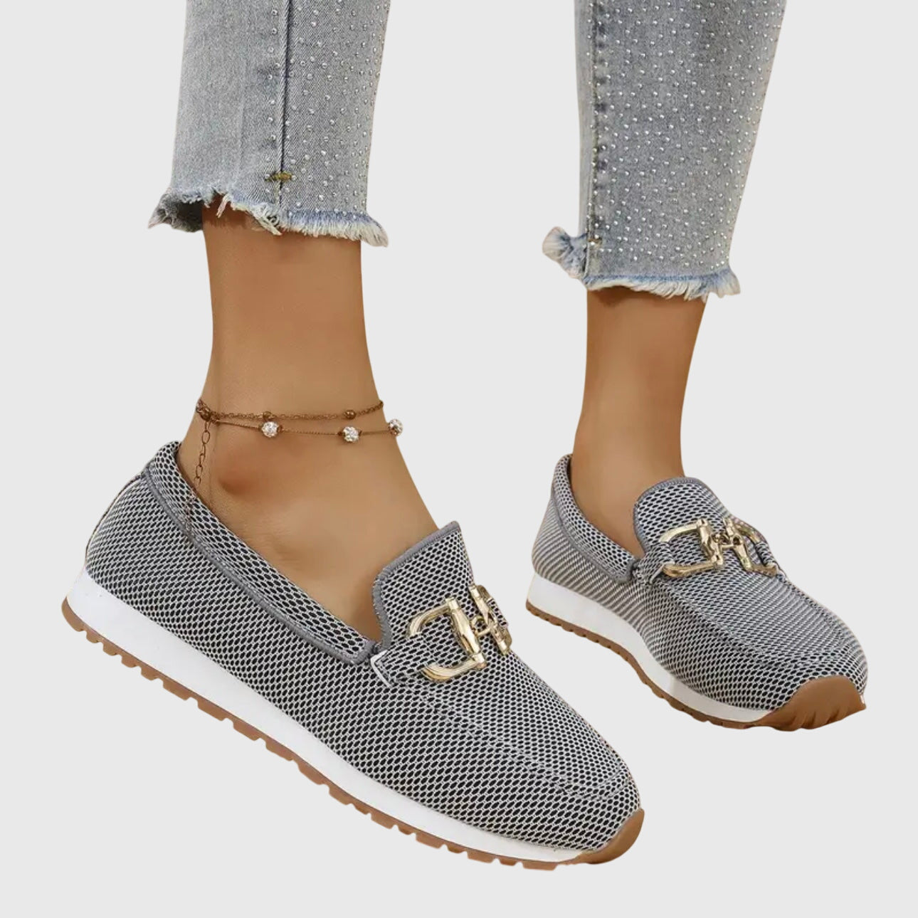 Scarpe da passeggio da donna in mesh traspirante, mocassini ortopedici slip-on con morsetto a cavallo